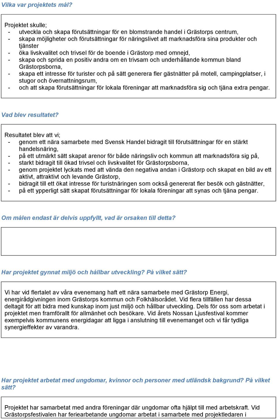 tjänster - öka livskvalitet och trivsel för de boende i Grästorp med omnejd, - skapa och sprida en positiv andra om en trivsam och underhållande kommun bland Grästorpsborna, - skapa ett intresse för