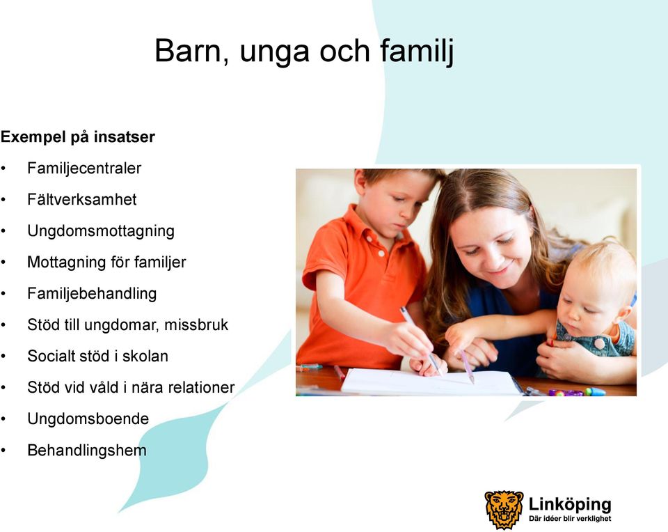 Familjebehandling Stöd till ungdomar, missbruk Socialt stöd i