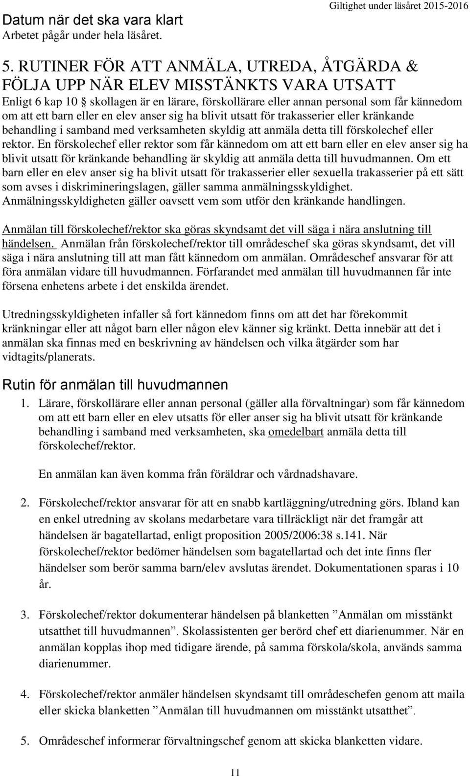 en elev anser sig ha blivit utsatt för trakasserier eller kränkande behandling i samband med verksamheten skyldig att anmäla detta till förskolechef eller rektor.