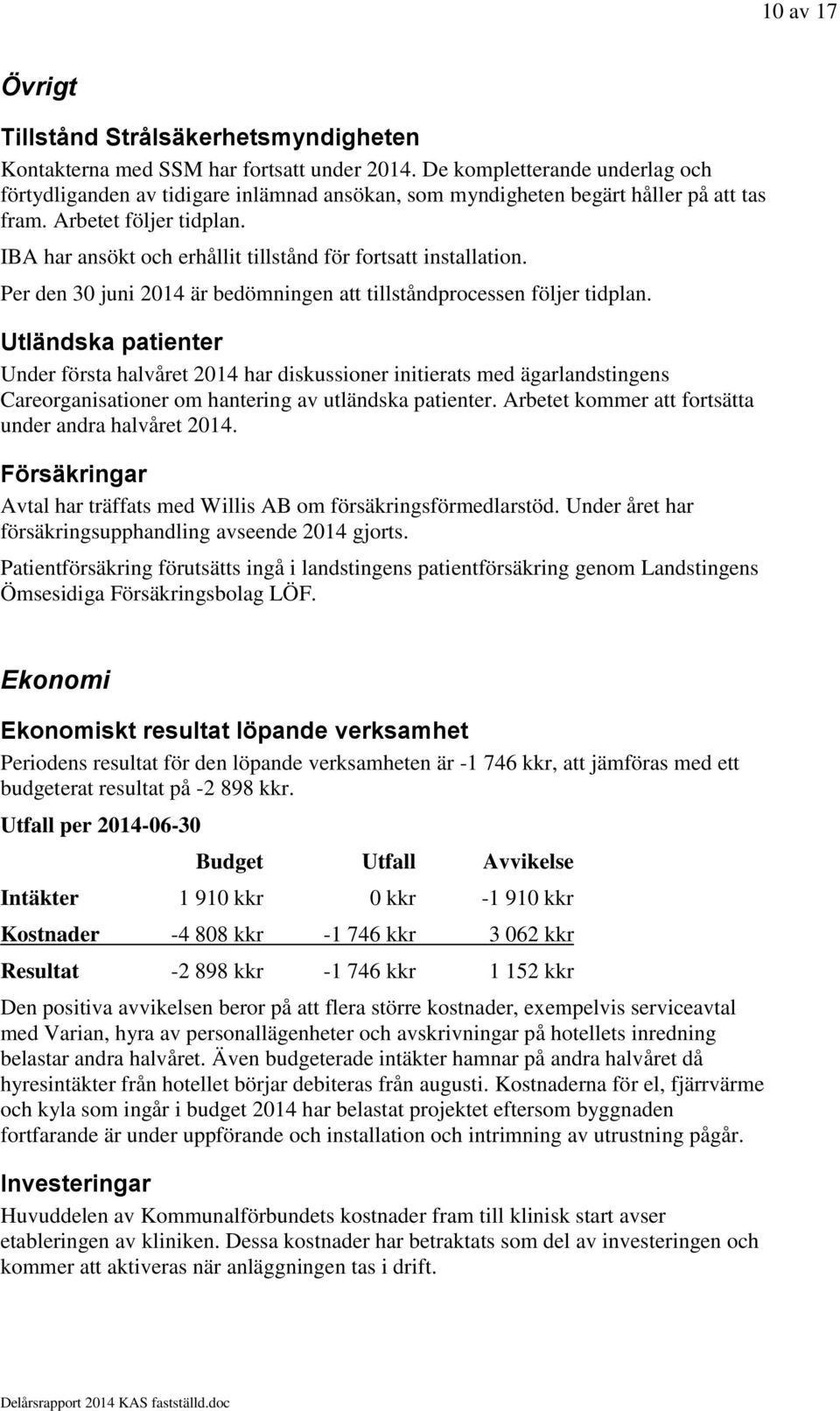 IBA har ansökt och erhållit tillstånd för fortsatt installation. Per den 30 juni 2014 är bedömningen att tillståndprocessen följer tidplan.