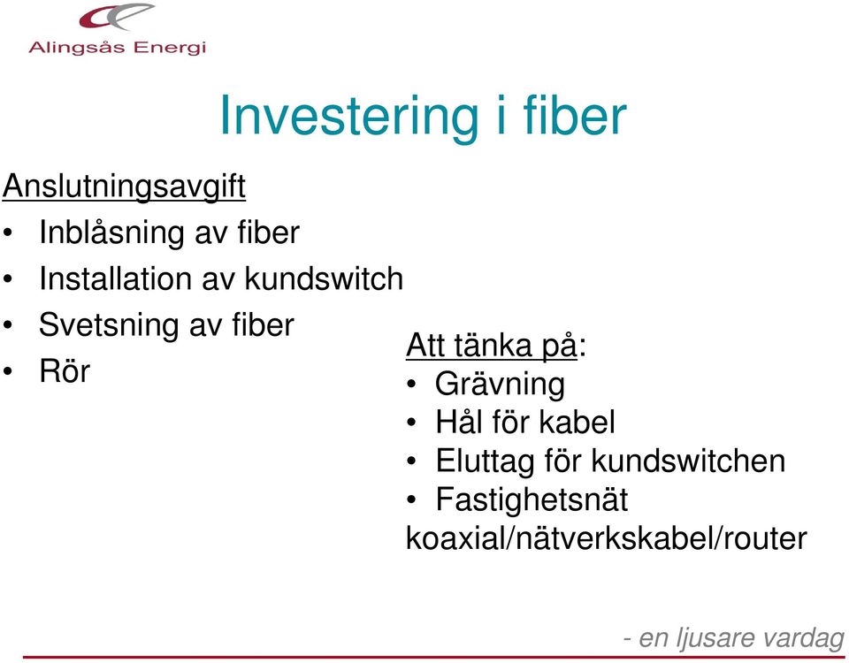 fiber Att tänka på: Grävning Hål för kabel Eluttag