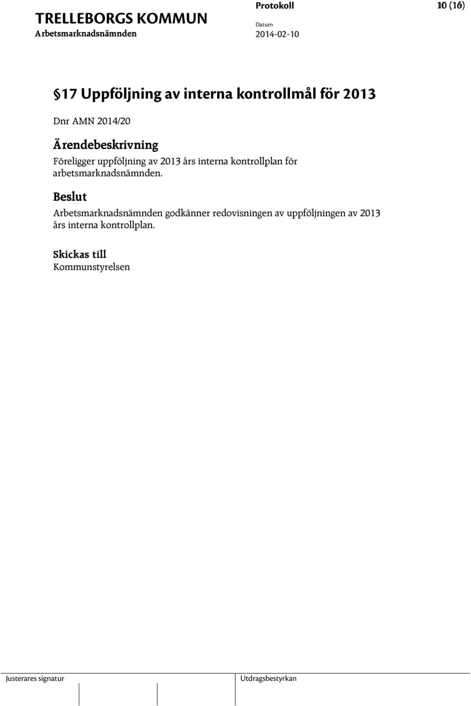 kontrollplan för arbetsmarknadsnämnden.