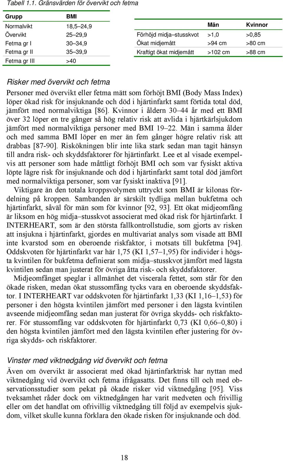 midjemått >94 cm >80 cm Kraftigt ökat midjemått >102 cm >88 cm Risker med övervikt och fetma Personer med övervikt eller fetma mätt som förhöjt BMI (Body Mass Index) löper ökad risk för insjuknande