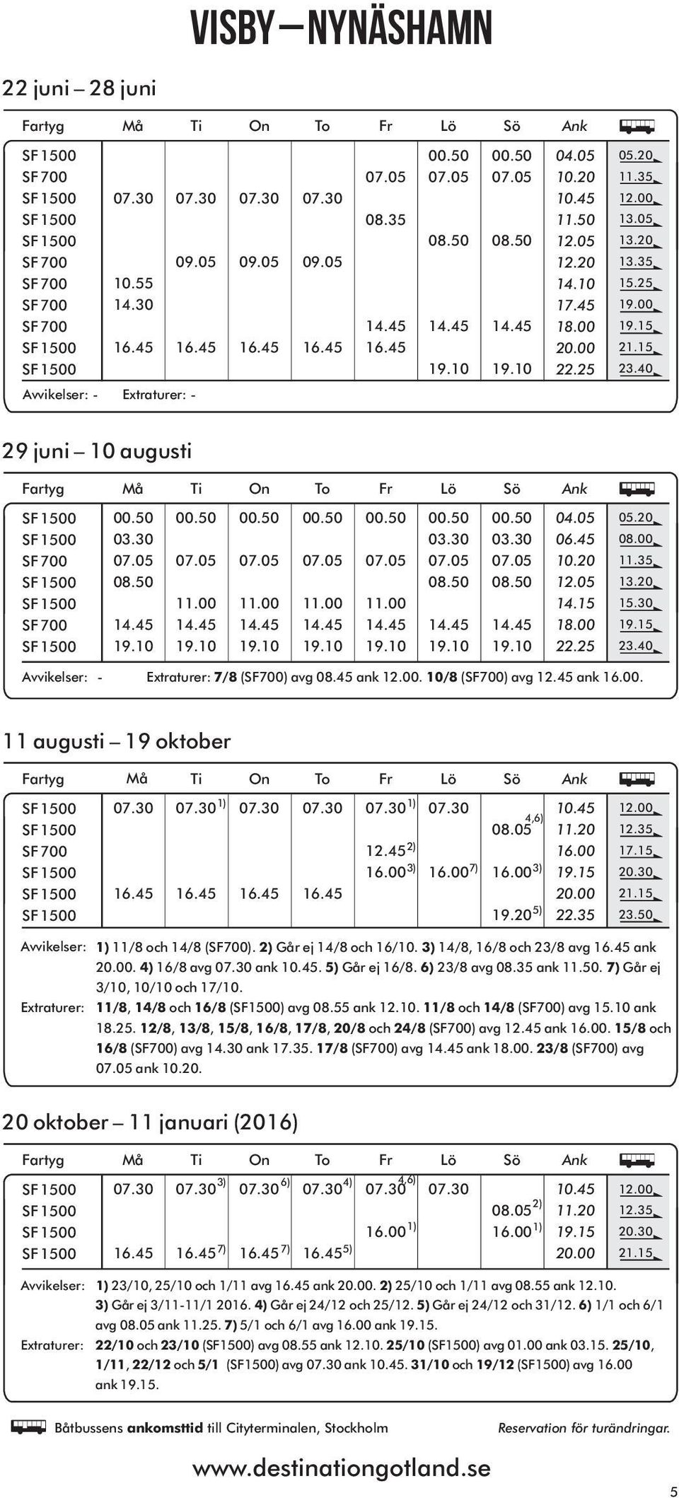 40-7/8 (SF700) avg 08.45 ank. 10/8 (SF700) avg ank. 11 augusti 19 oktober 7) 4,6) 5) 11.20 22.35 12.35 17.15 20.30 23.50 11/8 och 14/8 (SF700). Går ej 14/8 och 16/10. 14/8, 16/8 och 23/8 avg ank.