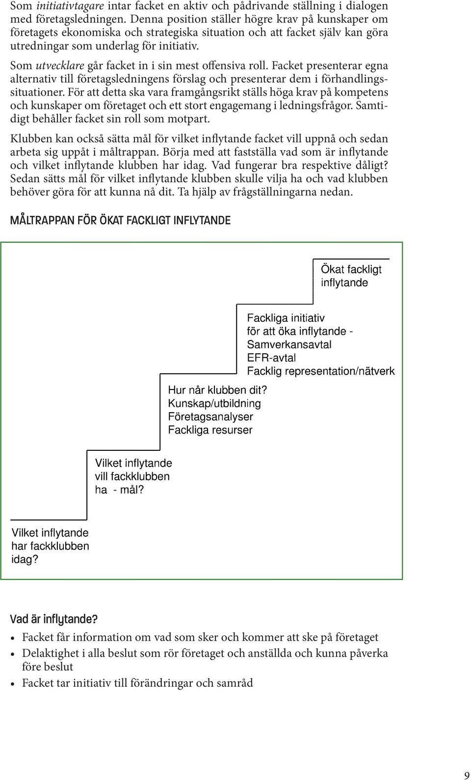 Som utvecklare går facket in i sin mest offensiva roll. Facket presenterar egna alternativ till företagsledningens förslag och presenterar dem i förhandlingssituationer.