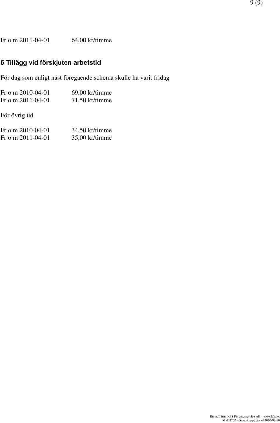 schema skulle ha varit fridag 69,00 kr/timme