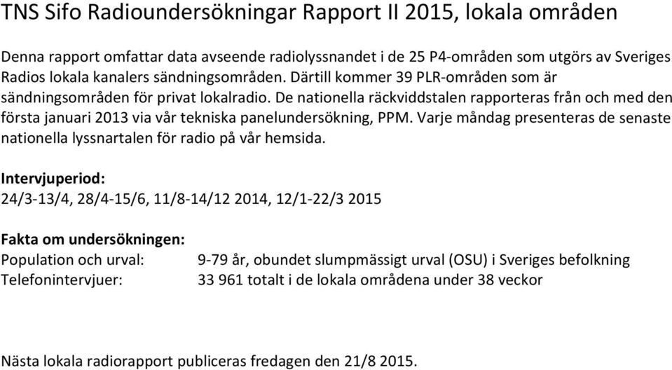 Varje måndag presenteras de senaste nationella lyssnartalen för radio på vår hemsida.