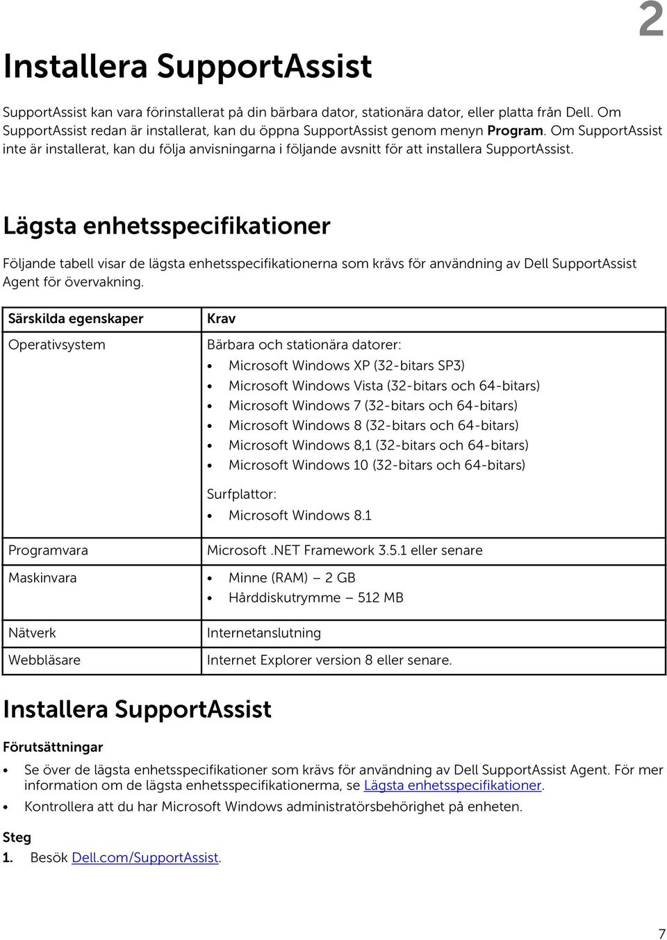 Om SupportAssist inte är installerat, kan du följa anvisningarna i följande avsnitt för att installera SupportAssist.