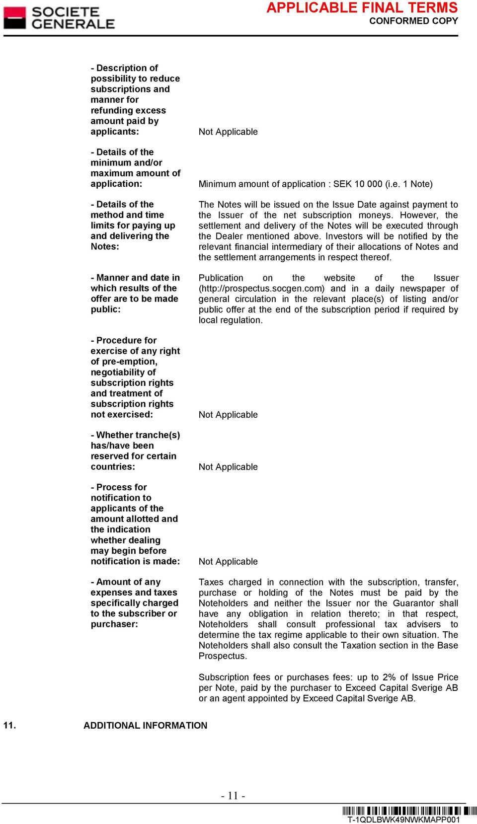 subscription rights and treatment of subscription rights not exercised: - Whether tranche(s) has/have been reserved for certain countries: - Process for notification to applicants of the amount