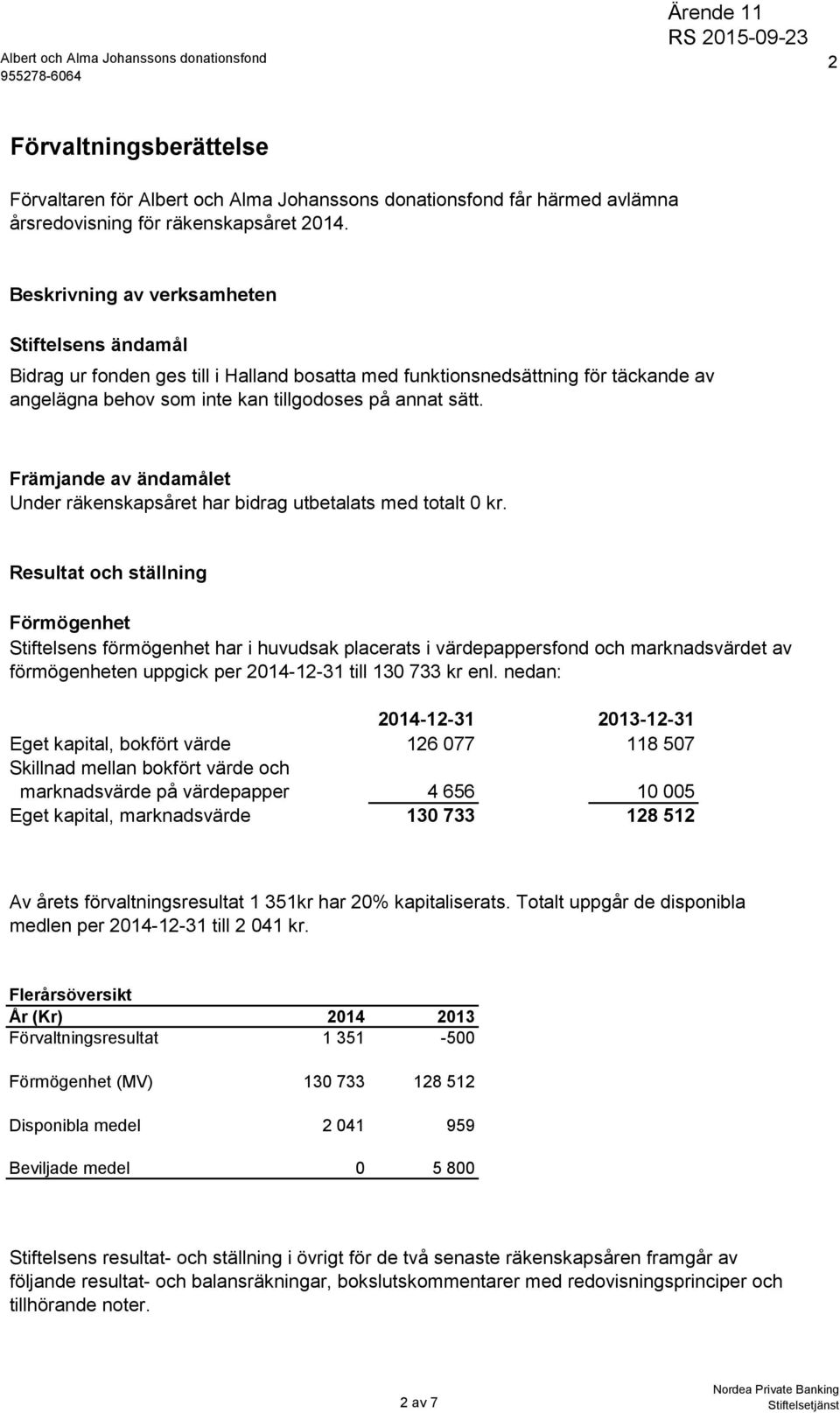 Främjande av ändamålet Under räkenskapsåret har bidrag utbetalats med totalt 0 kr.