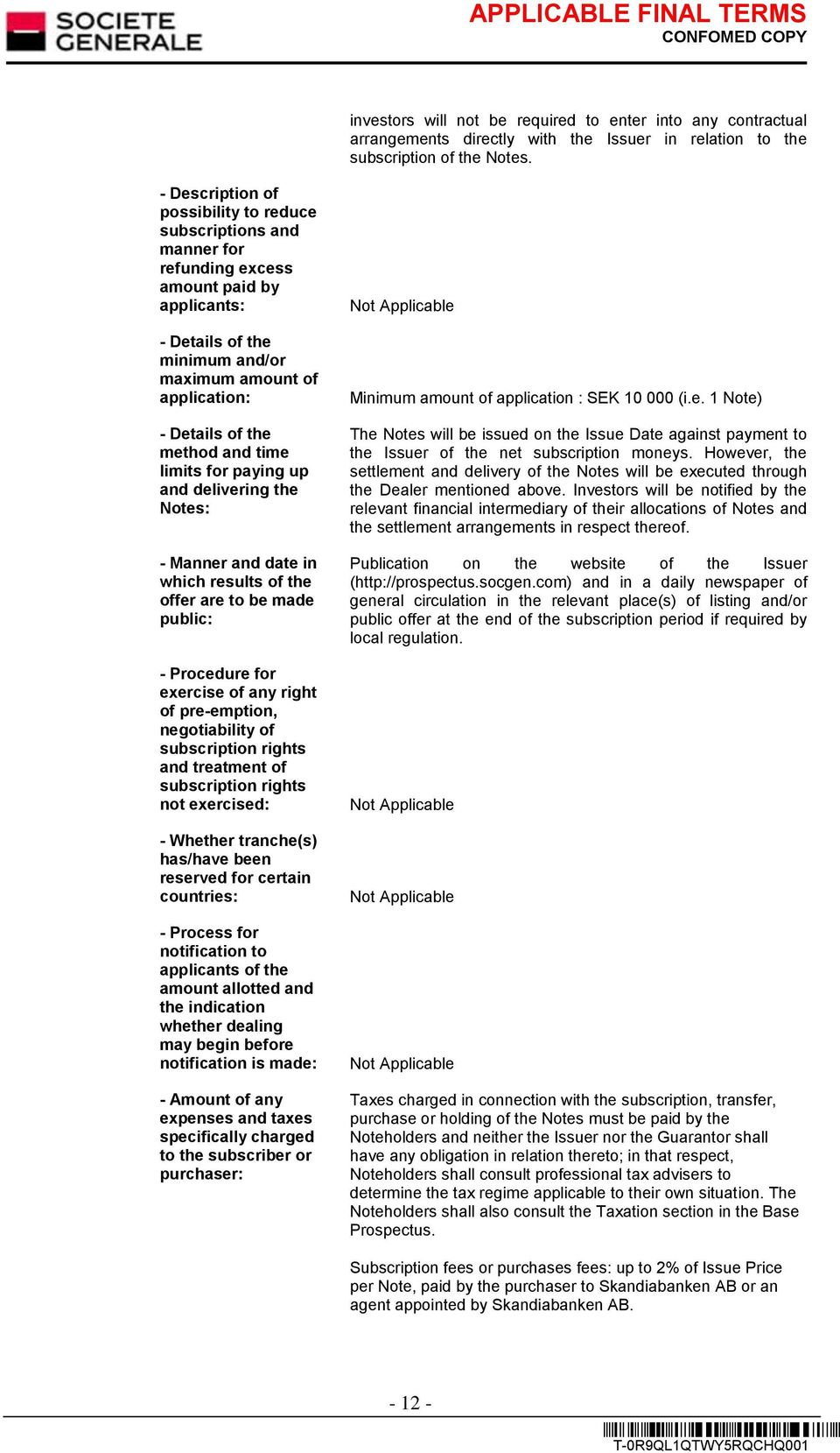 and time limits for paying up and delivering the Notes: - Manner and date in which results of the offer are to be made public: - Procedure for exercise of any right of pre-emption, negotiability of