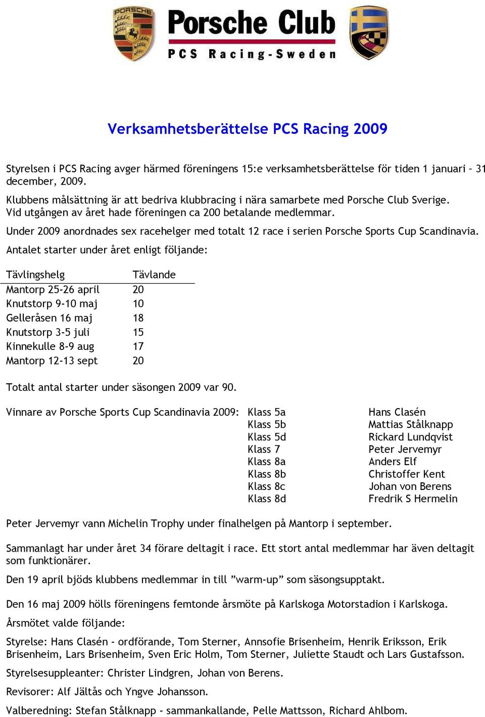 Under 2009 anordnades sex racehelger med totalt 12 race i serien Porsche Sports Cup Scandinavia.