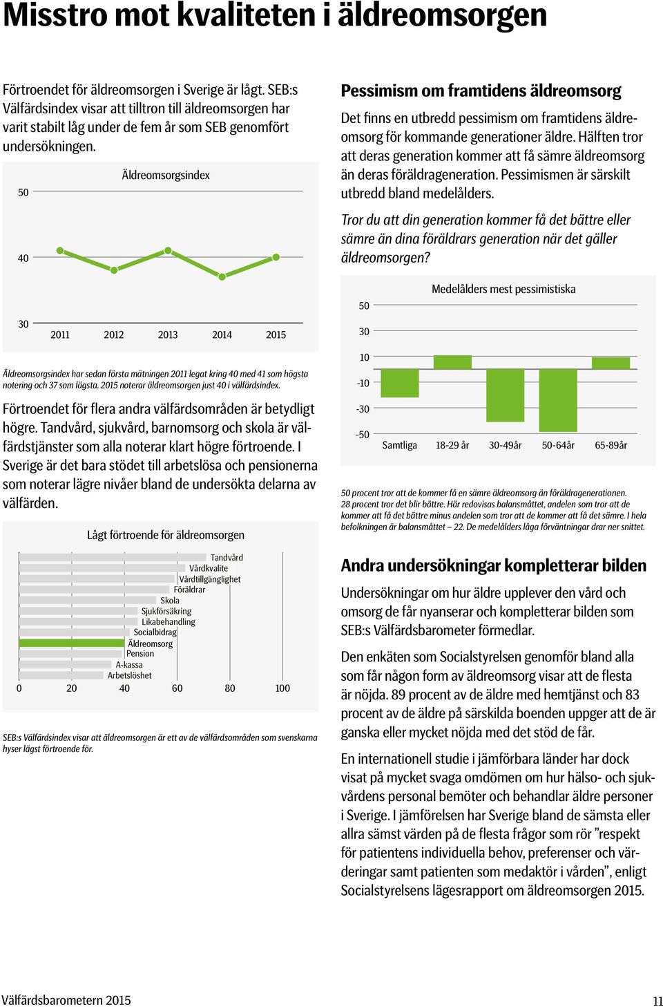 Äldreomsorgsindex Pessimism om framtidens äldreomsorg Det finns en utbredd pessimism om framtidens äldreomsorg för kommande generationer äldre.