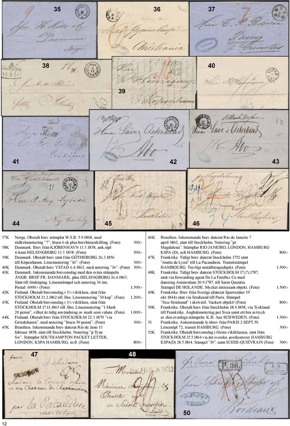 (Foto) 300:- 41K Danmark. Inkommande brevomslag med den svåra stämpeln ÅNGB. BREF FR. DANMARK, plus HELSINGBORG 16.4.1863. Sänt till Jönköping. Lösenstämpel och notering 36 öre.