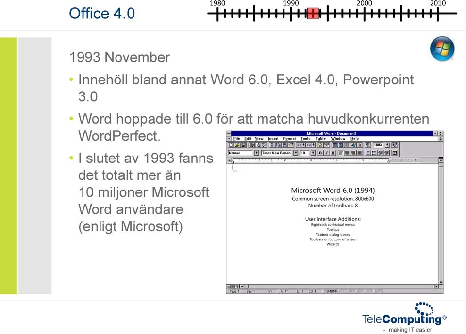 0 för att matcha huvudkonkurrenten WordPerfect.