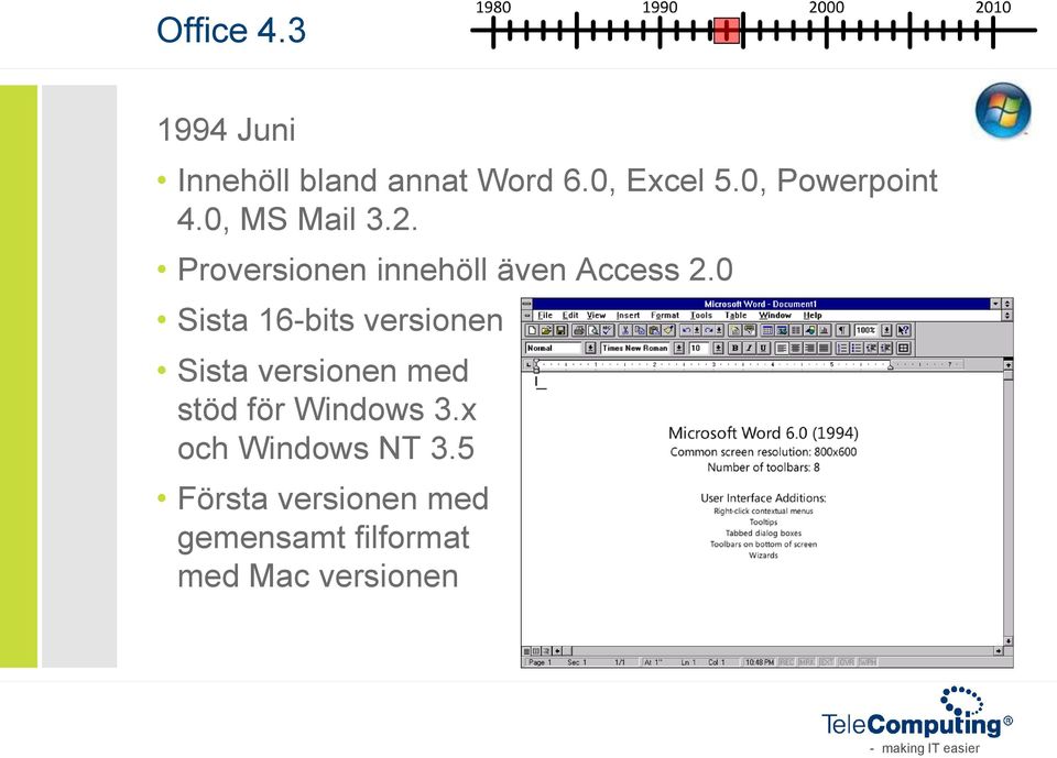 0 Sista 16-bits versionen Sista versionen med stöd för Windows 3.