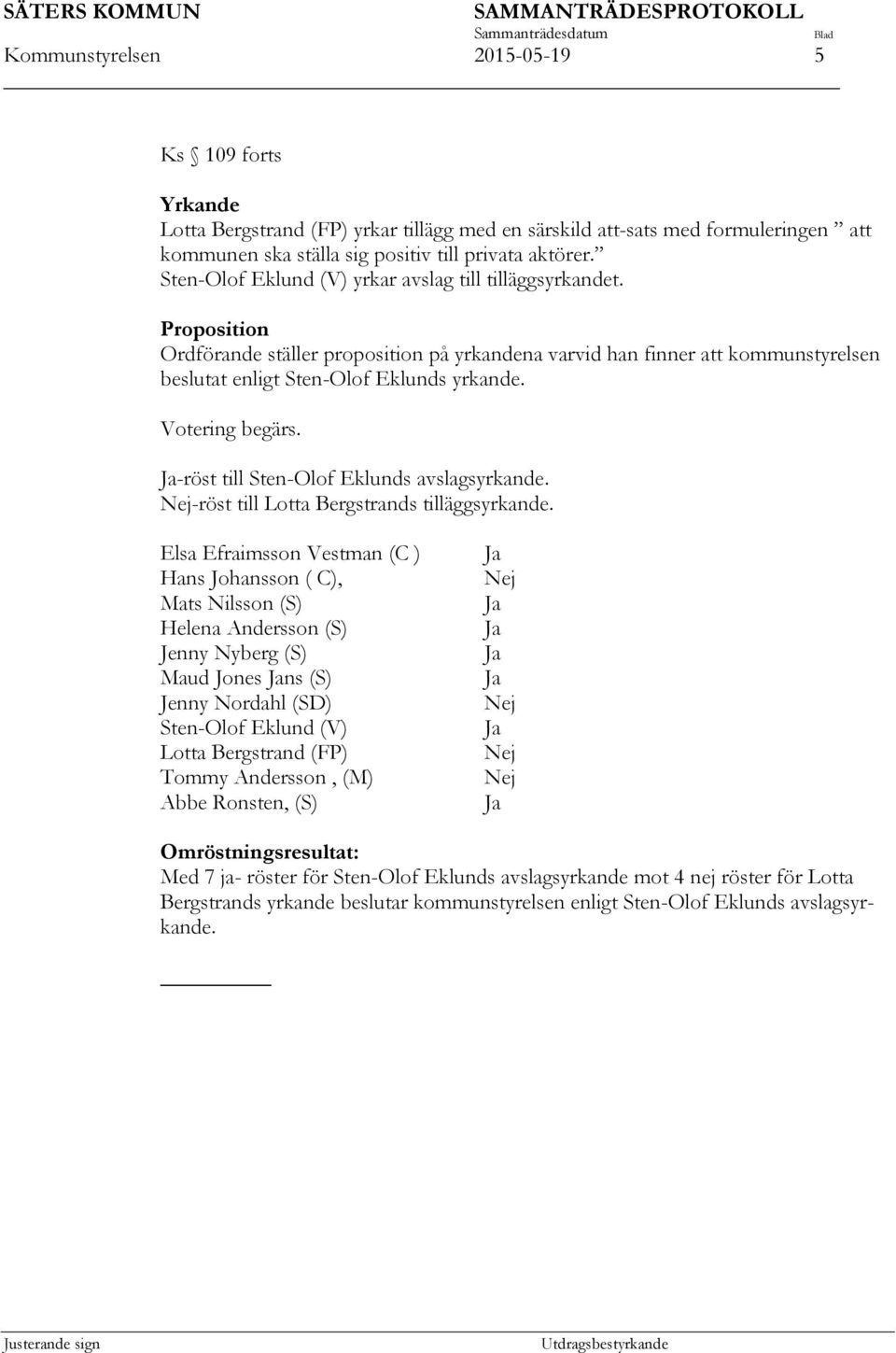 Votering begärs. Ja-röst till Sten-Olof Eklunds avslagsyrkande. Nej-röst till Lotta Bergstrands tilläggsyrkande.