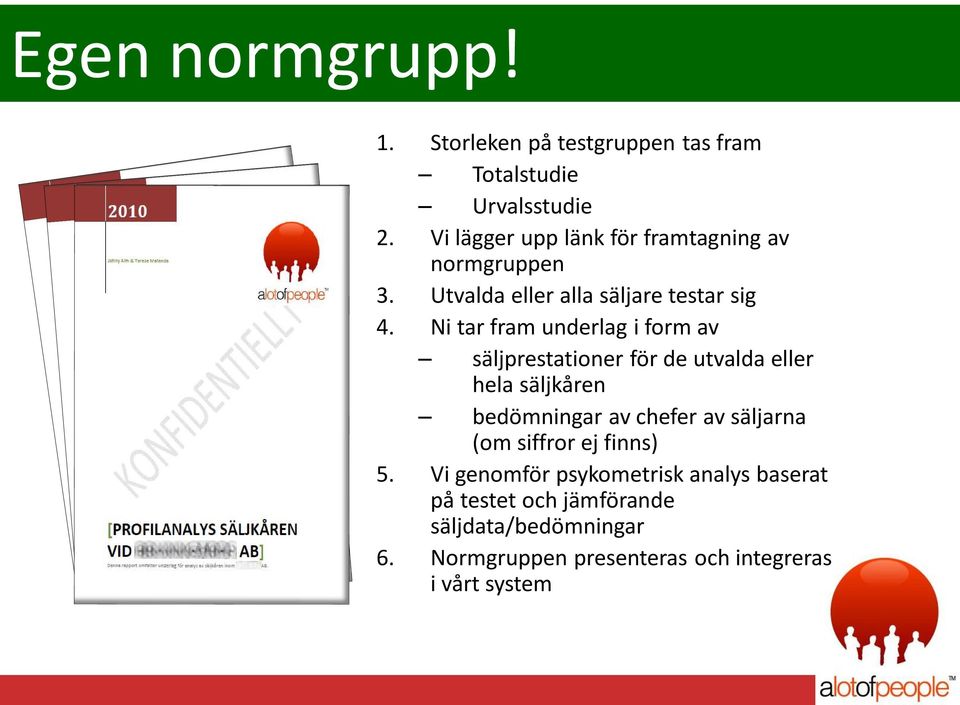 Ni tar fram underlag i form av säljprestationer för de utvalda eller hela säljkåren bedömningar av chefer av