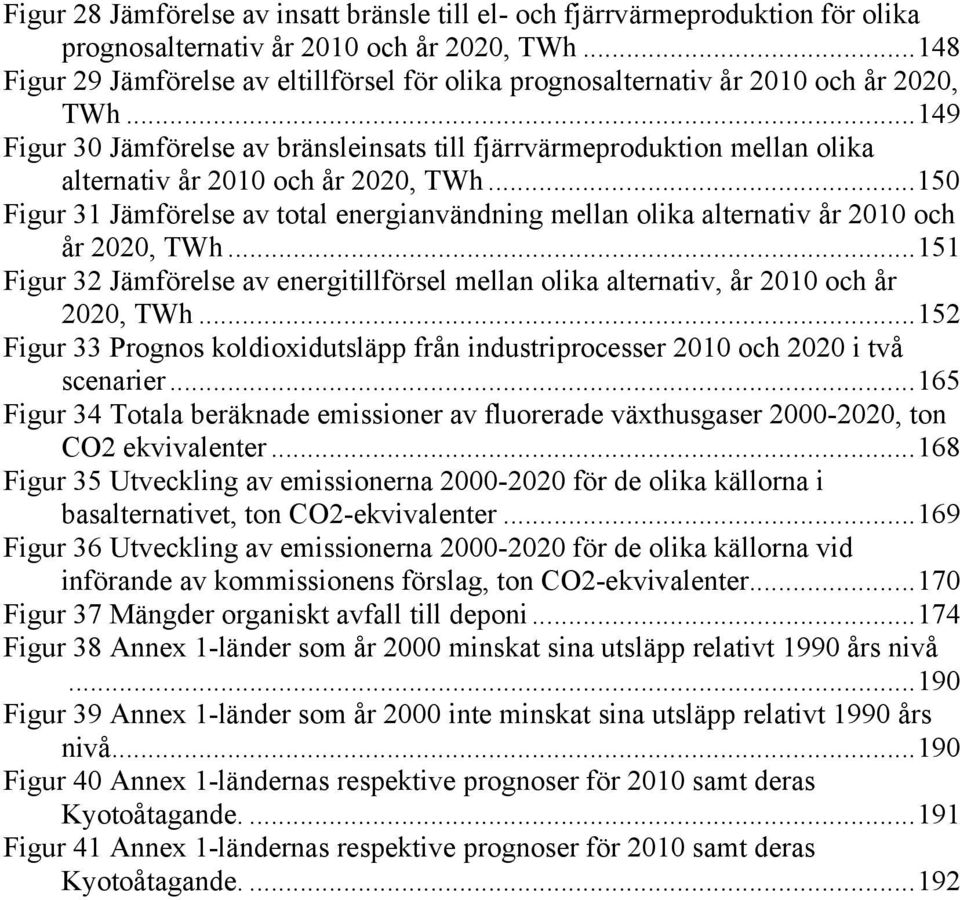 ..149 Figur 30 Jämförelse av bränsleinsats till fjärrvärmeproduktion mellan olika alternativ år 2010 och år 2020, TWh.