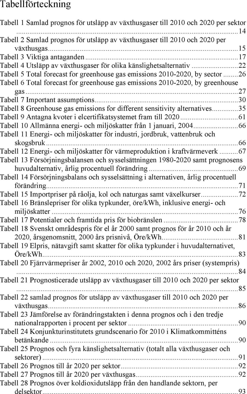 ..26 Tabell 6 Total forecast for greenhouse gas emissions 2010-2020, by greenhouse gas...27 Tabell 7 Important assumptions...30 Tabell 8 Greenhouse gas emissions for different sensitivity alternatives.