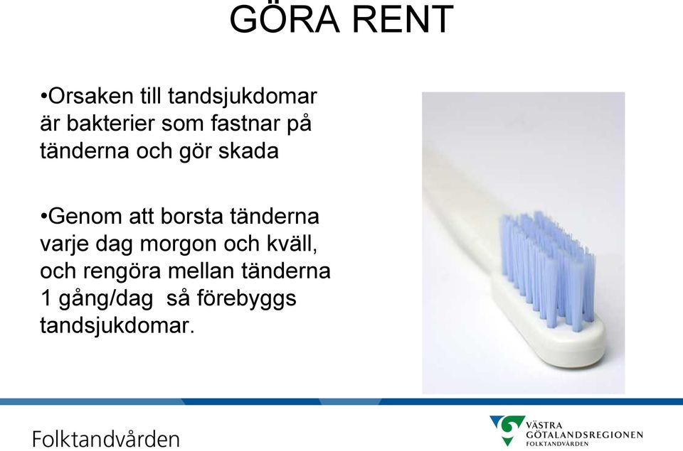 borsta tänderna varje dag morgon och kväll, och