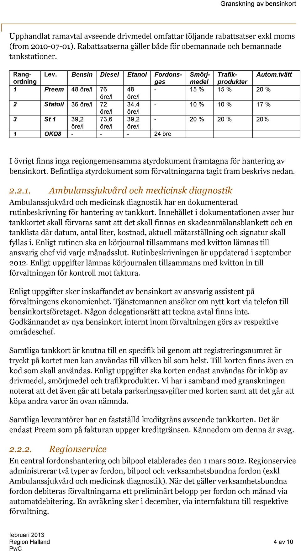 tvätt ordning 1 Preem 48 öre/l 76 48-15 % 15 % 20 % öre/l öre/l 2 Statoil 36 öre/l 72 34,4-10 % 10 % 17 % öre/l öre/l 3 St 1 39,2 73,6 39,2-20 % 20 % 20% öre/l öre/l öre/l 1 OKQ8 - - - 24 öre I