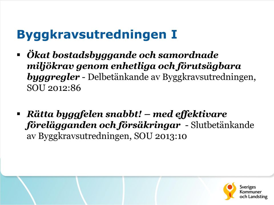Byggkravsutredningen, SOU 2012:86 Rätta byggfelen snabbt!
