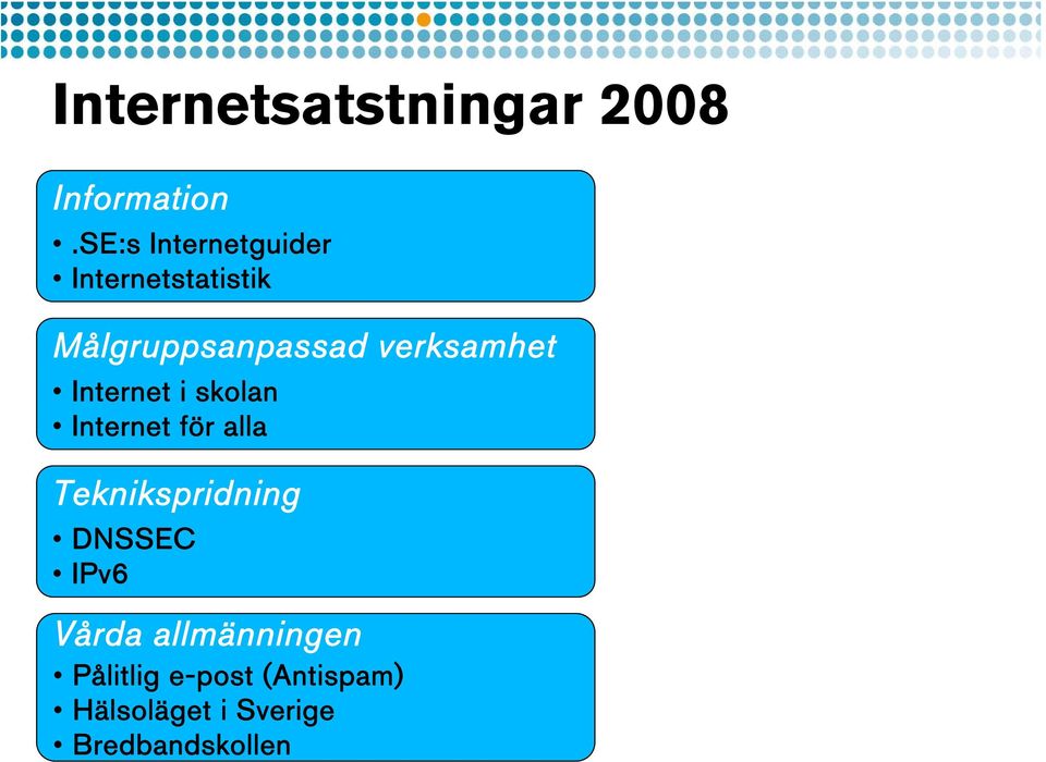 verksamhet Internet i skolan Internet för alla Teknikspridning