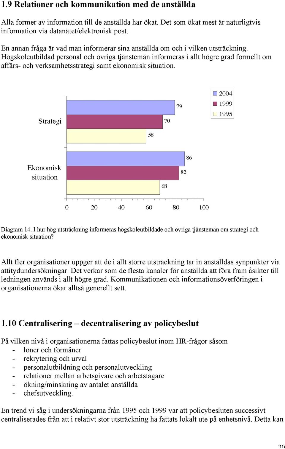 Högskoleutbildad personal och övriga tjänstemän informeras i allt högre grad formellt om affärs- och verksamhetsstrategi samt ekonomisk situation.