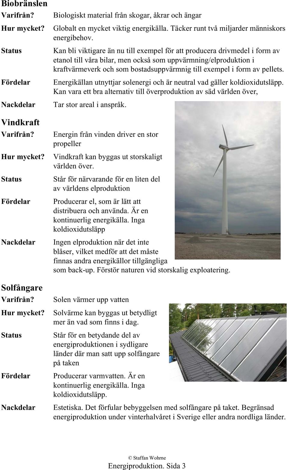 form av pellets. Energikällan utnyttjar solenergi och är neutral vad gäller koldioxidutsläpp. Kan vara ett bra alternativ till överproduktion av säd världen över, Tar stor areal i anspråk.