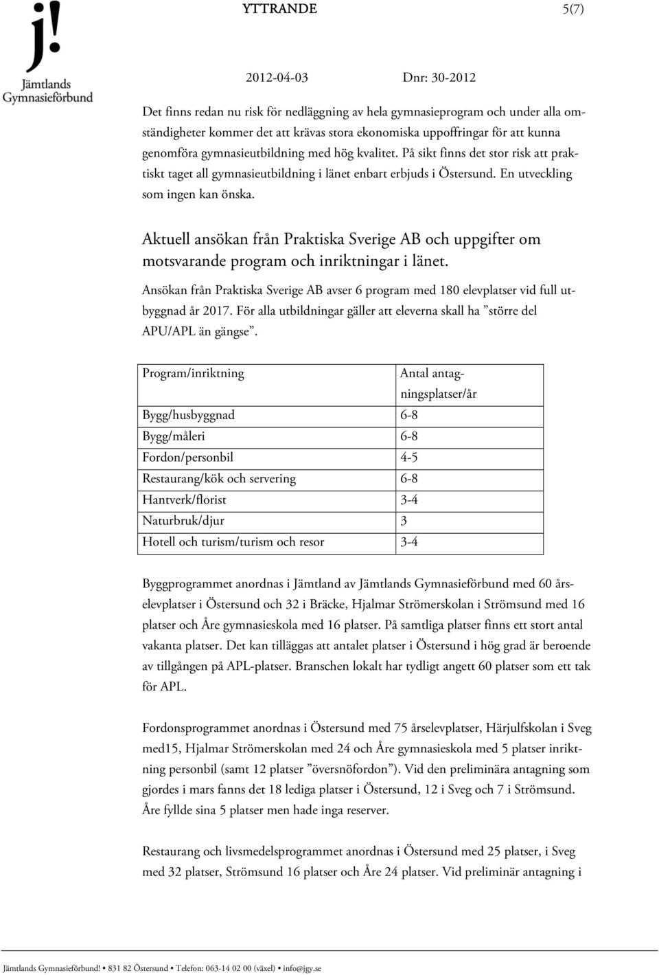 Aktuell ansökan från Praktiska Sverige AB och uppgifter om motsvarande program och inriktningar i länet.