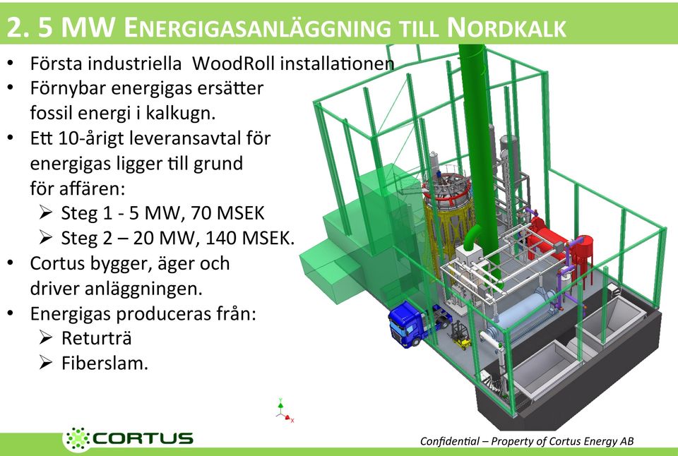EO 10- årigt leveransavtal för energigas ligger )ll grund för affären: Ø Steg 1-5 MW,