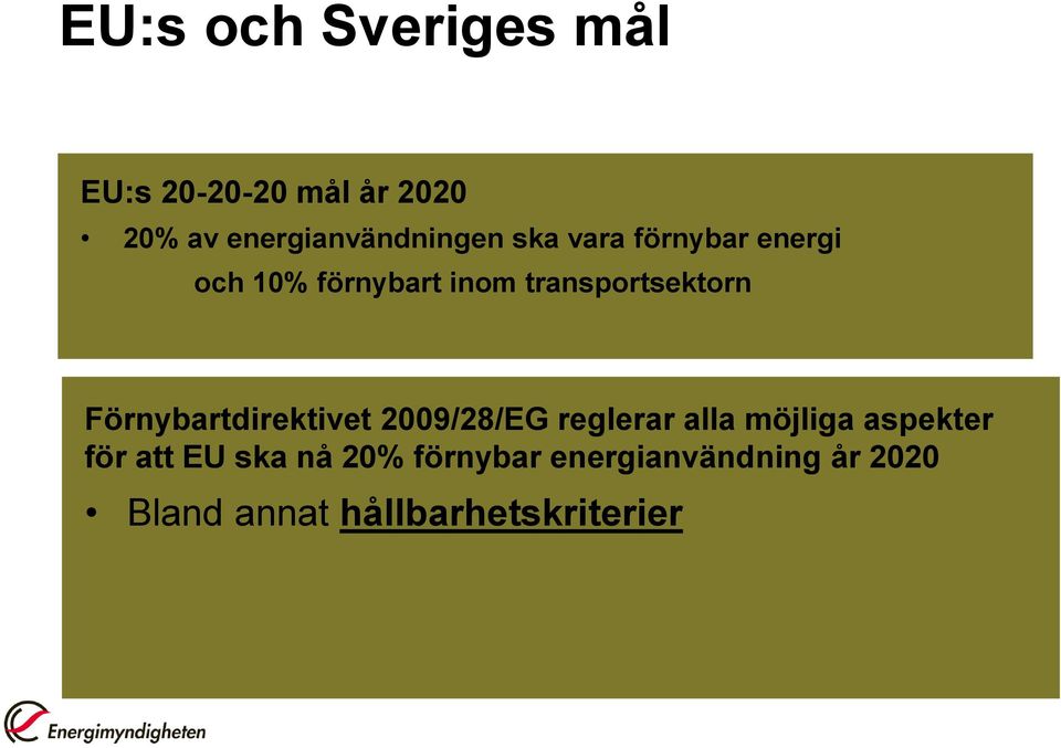 transportsektorn Förnybartdirektivet 2009/28/EG reglerar alla möjliga