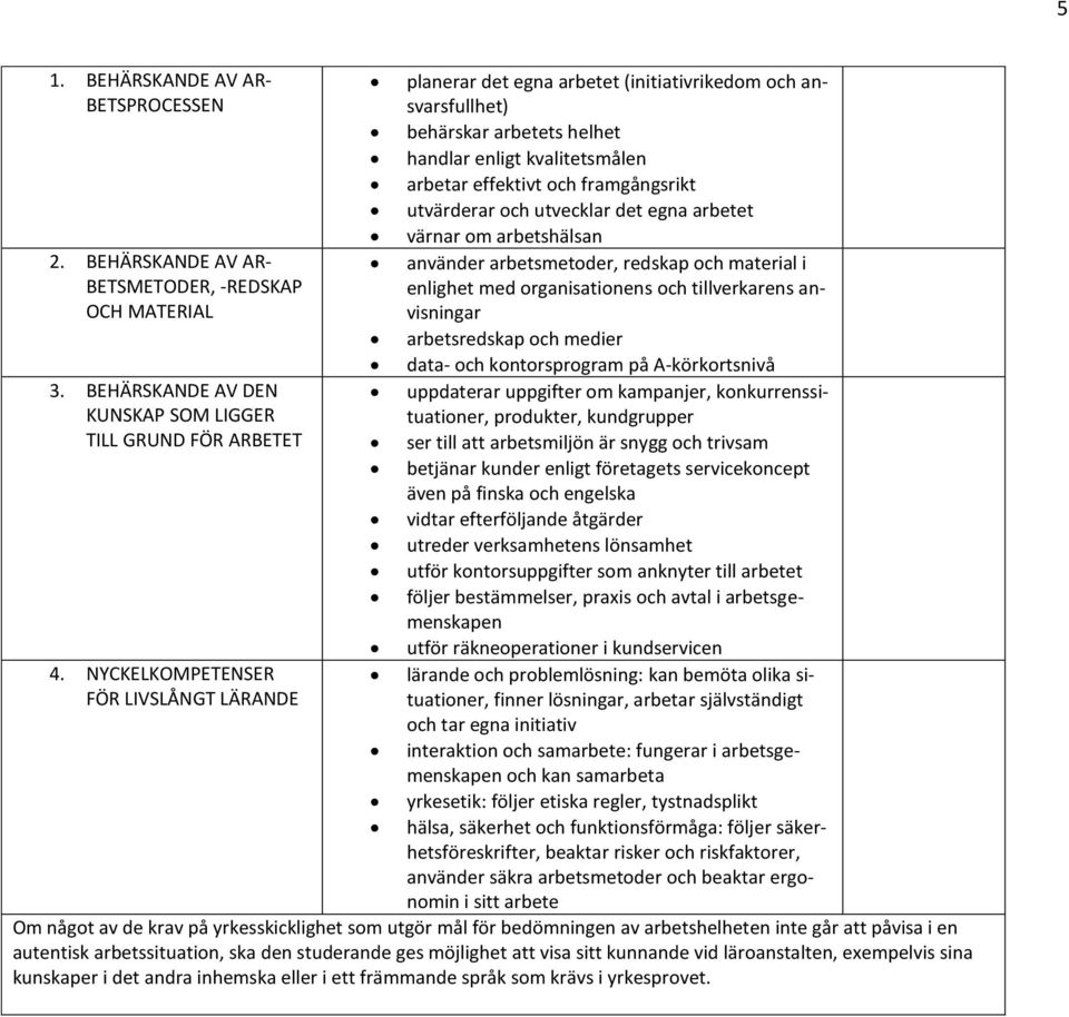 BEHÄRSKANDE AV AR- BETSMETODER, -REDSKAP OCH MATERIAL använder arbetsmetoder, redskap och material i enlighet med organisationens och tillverkarens anvisningar arbetsredskap och medier data- och
