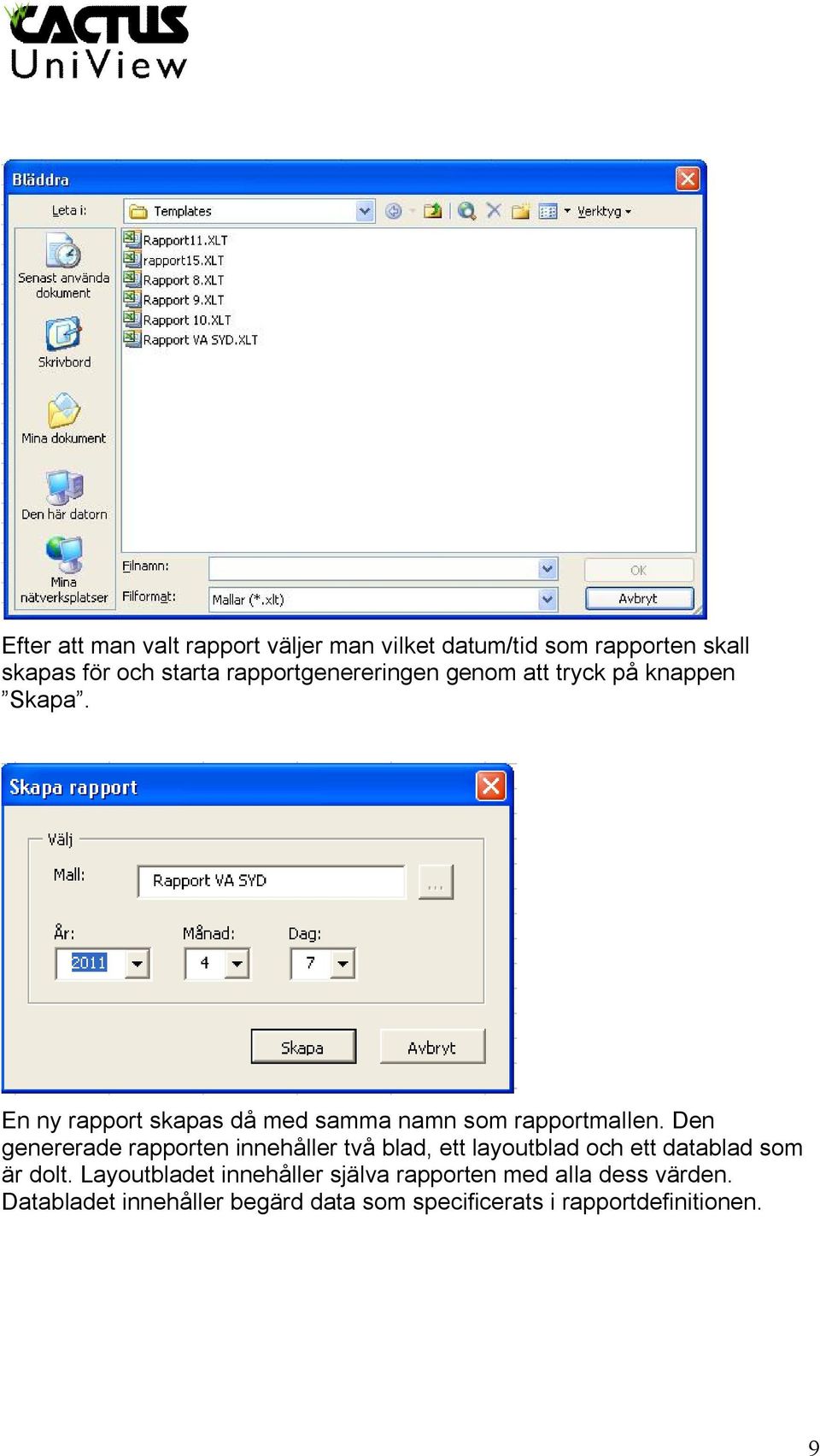 En ny rapport skapas då med samma namn som rapportmallen.