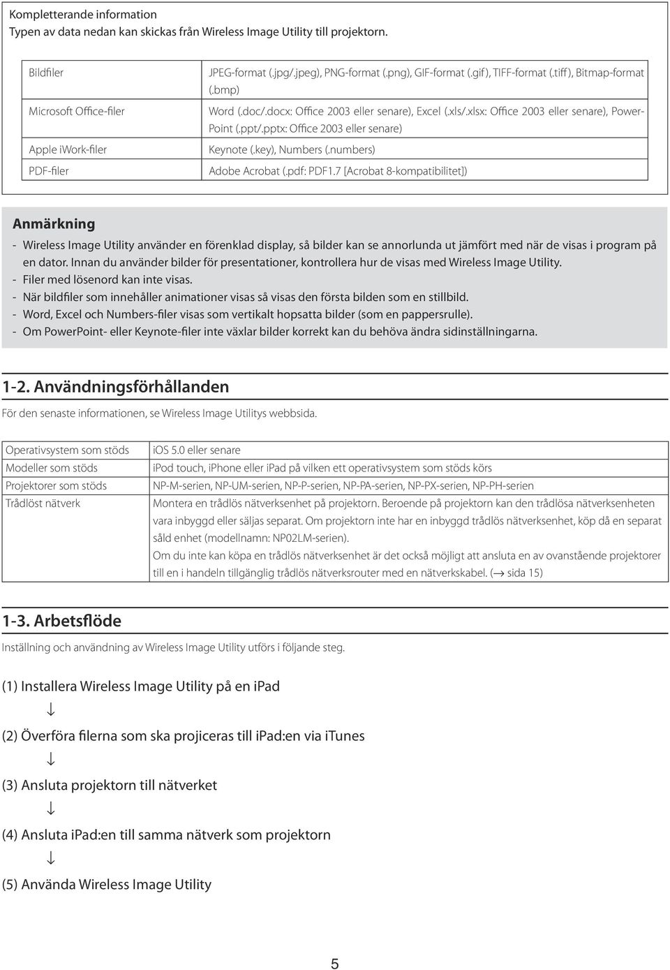 pptx: Office 2003 eller senare) Keynote (.key), Numbers (.numbers) Adobe Acrobat (.pdf: PDF1.