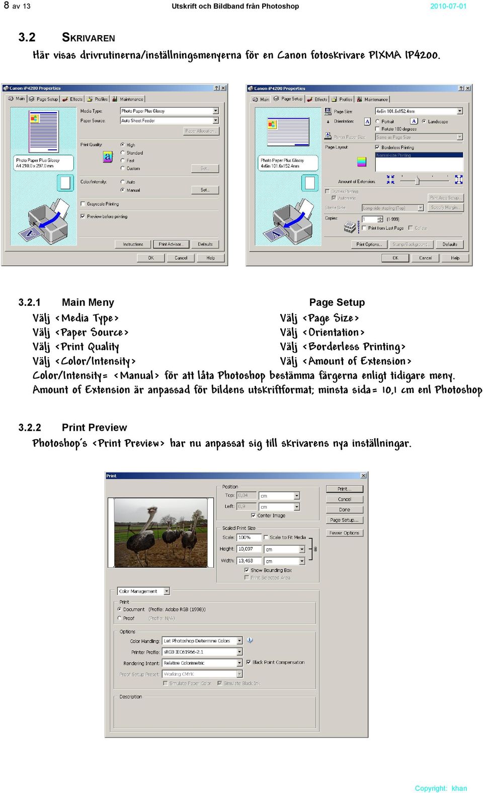 SKRIVAREN Här visas drivrutinerna/inställningsmenyerna för en Canon fotoskrivare PIXMA IP420