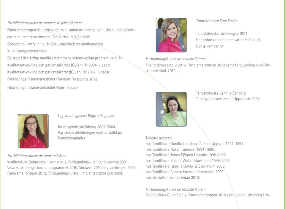 Kvalitetsutveckling och patientsäkerhet(qulan), år 2012, 5 dagar Förändringar i tandvårdstödet Plandent Forssbergs 2012 Förändringar i tandvårdstödet Nobel Biocare Fortbildningskurser de senaste 2