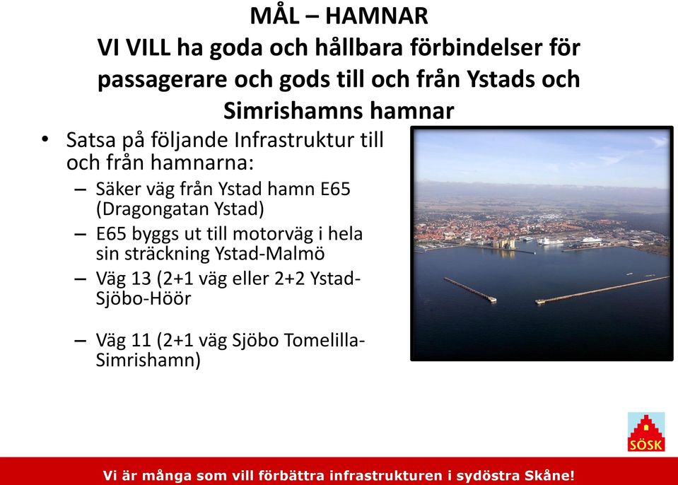 väg från Ystad hamn E65 (Dragongatan Ystad) E65 byggs ut till motorväg i hela sin sträckning