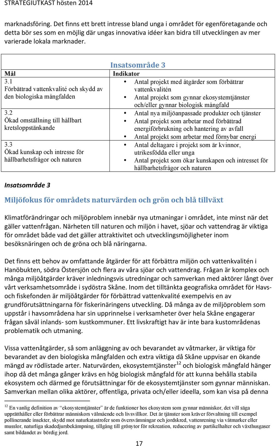 1 Förbättrad vattenkvalité och skydd av den biologiska mångfalden 3.2 Ökad omställning till hållbart kretsloppstänkande 3.