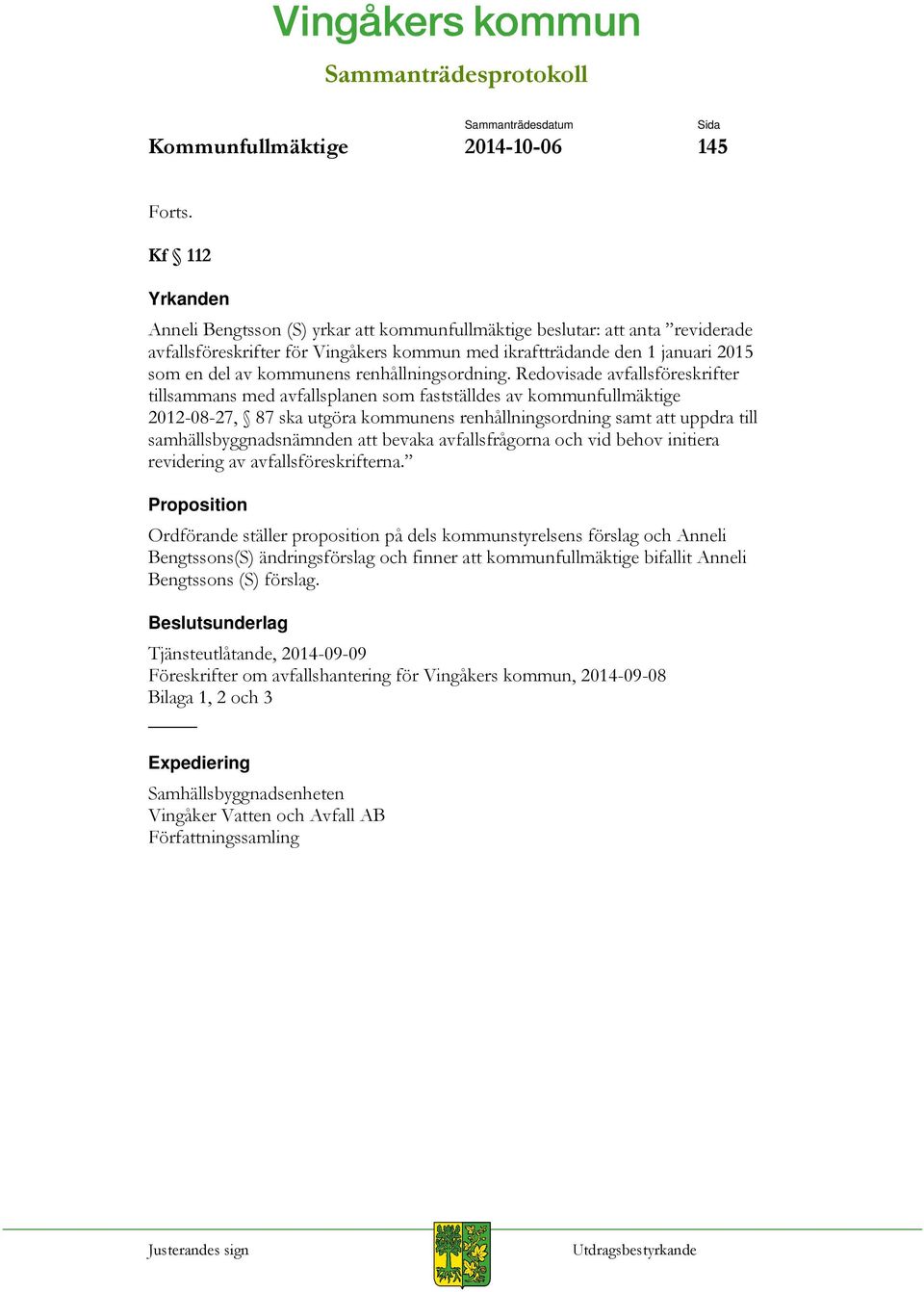renhållningsordning.