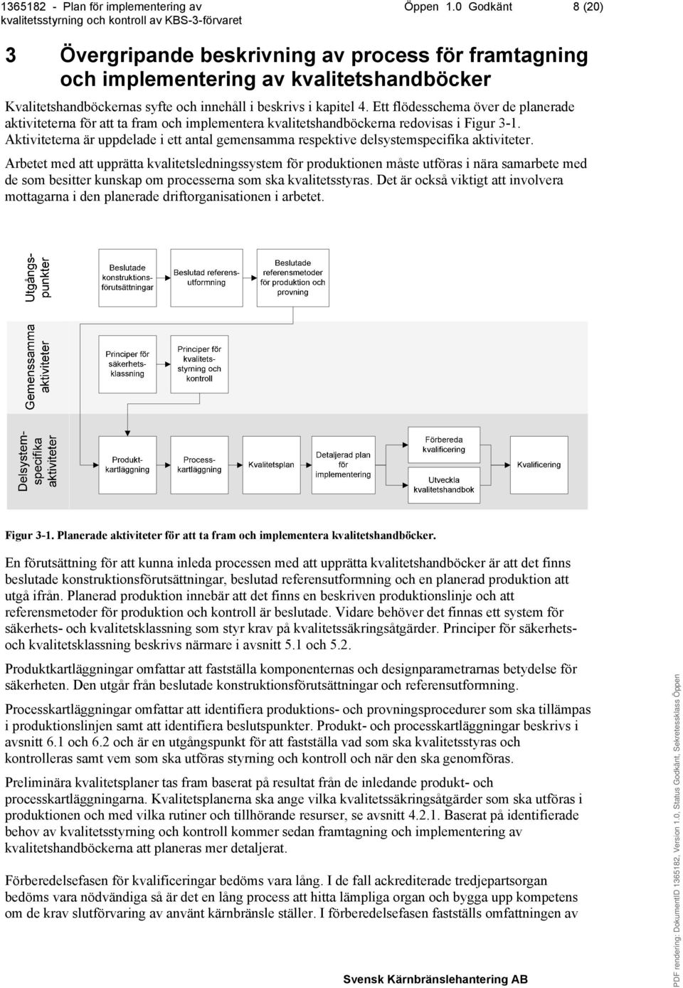 Aktiviteterna är uppdelade i ett antal gemensamma respektive delsystemspecifika aktiviteter.