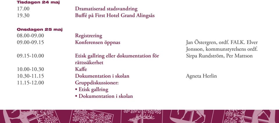 00 Registrering Konferensen öppnas Etisk gallring eller dokumentation för rättssäkerhet Kaffe Dokumentation i