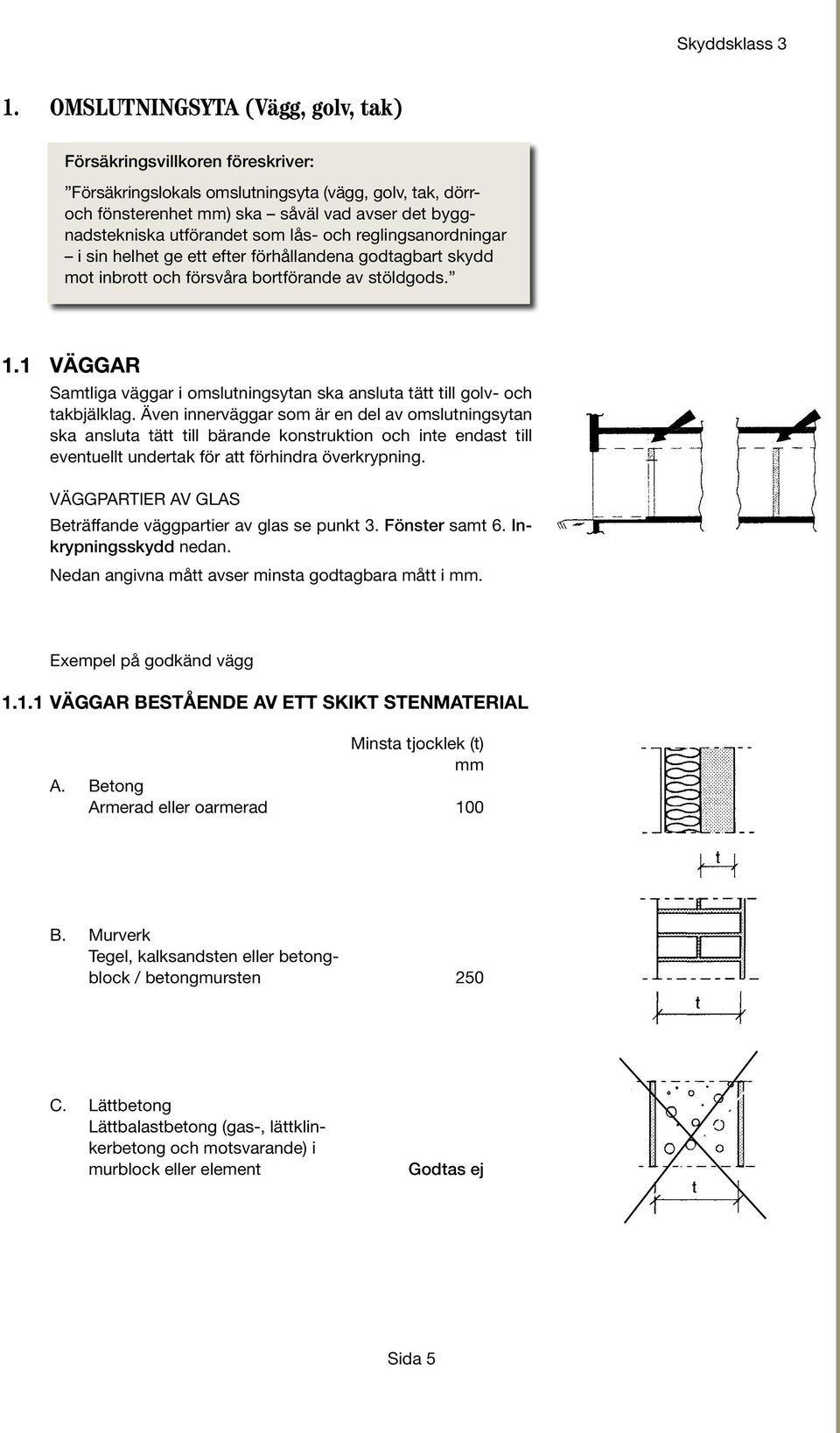 1 VÄGGAR Samtliga väggar i omslutningsytan ska ansluta tätt till golv- och takbjälklag.