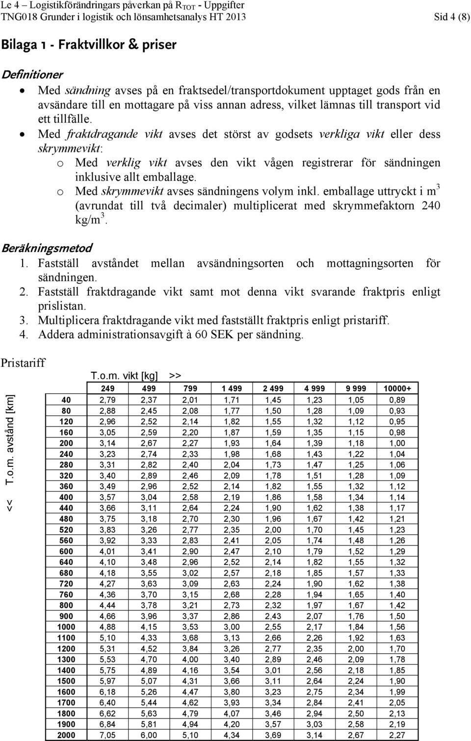 Med fraktdragande vikt avses det störst av godsets verkliga vikt eller dess skrymmevikt: o Med verklig vikt avses den vikt vågen registrerar för sändningen inklusive allt emballage.