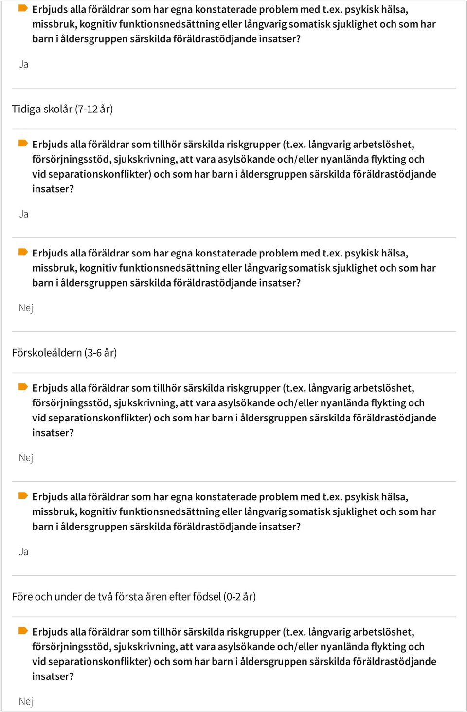 Tidiga skolår (7-12 år) Erbjuds alla föräldrar som tillhör särskilda riskgrupper (t.ex.