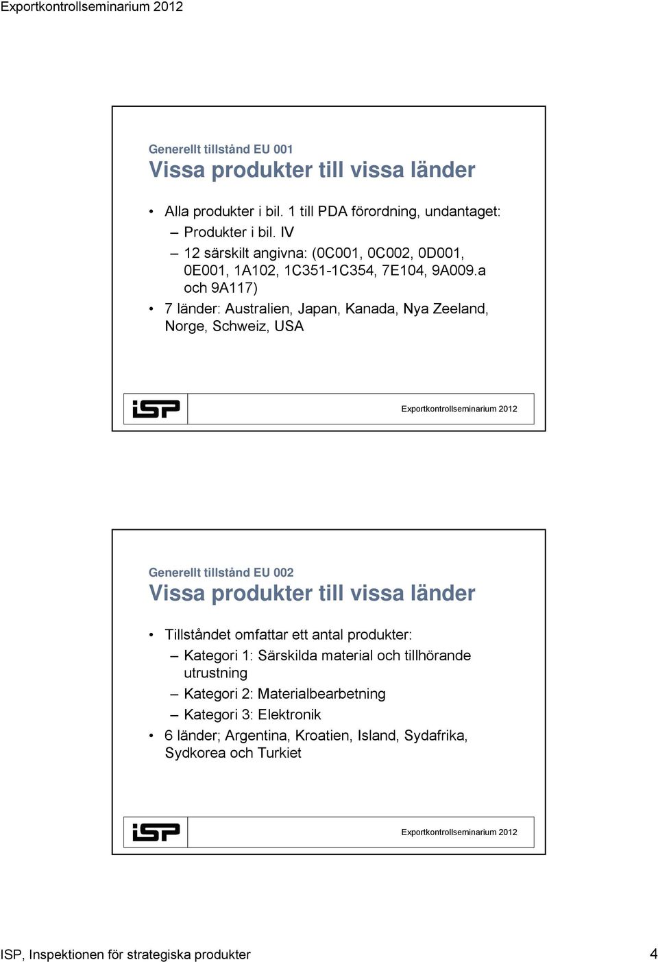 a och 9A117) 7 länder: Australien, Japan, Kanada, Nya Zeeland, Norge, Sh Schweiz, USA Generellt tillstånd EU 002 Vissa produkter till vissa länder Tillståndet