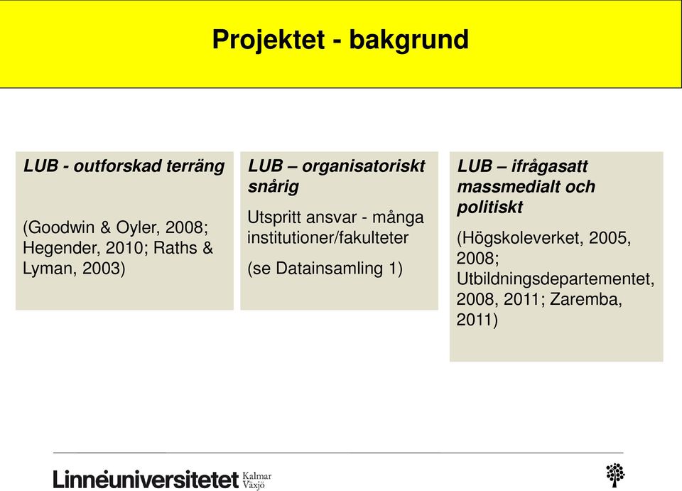 institutioner/fakulteter (se Datainsamling 1) LUB ifrågasatt massmedialt och