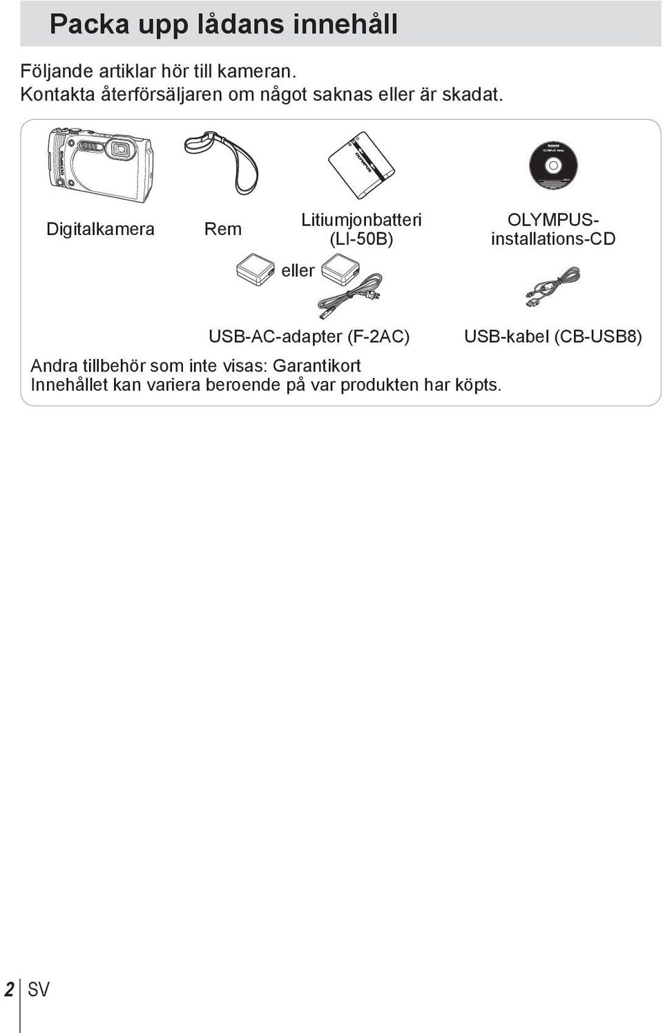 Digitalkamera Rem Litiumjonbatteri (LI-50B) OLYMPUSinstallations-CD eller