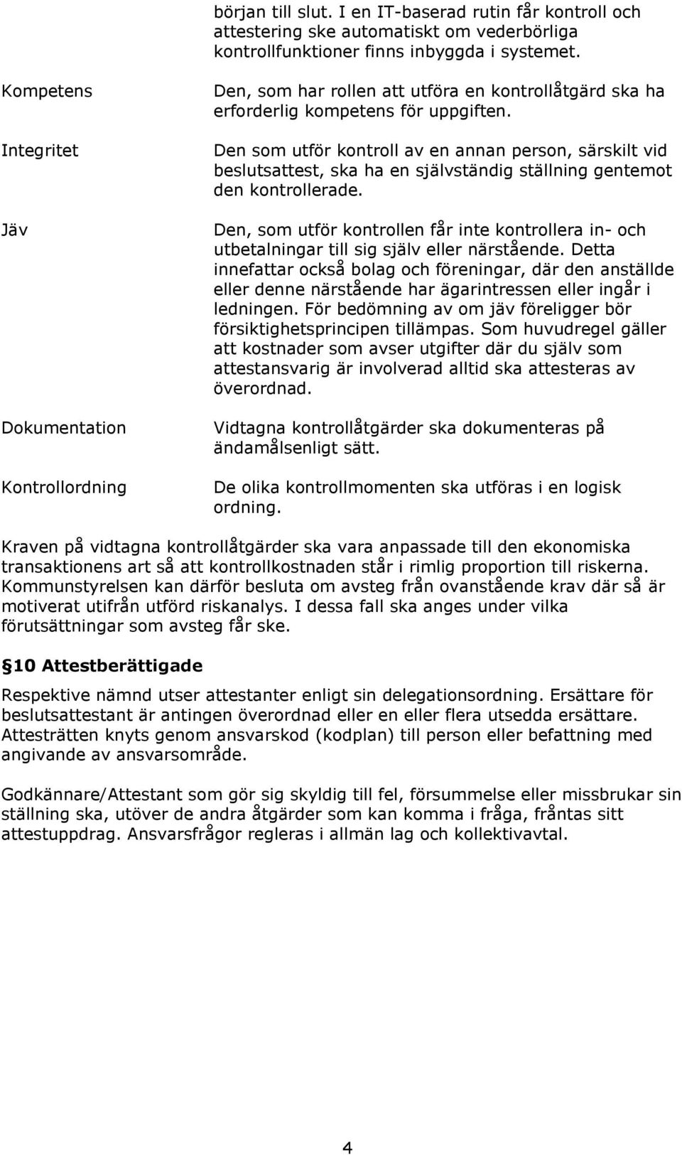 Den som utför kontroll av en annan person, särskilt vid beslutsattest, ska ha en självständig ställning gentemot den kontrollerade.